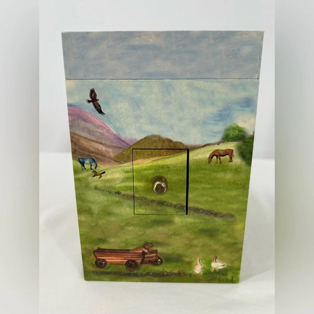 Jewelry Keepsake Music Box‎ Wind Up Music and Twirling Horse Lots of Drawers